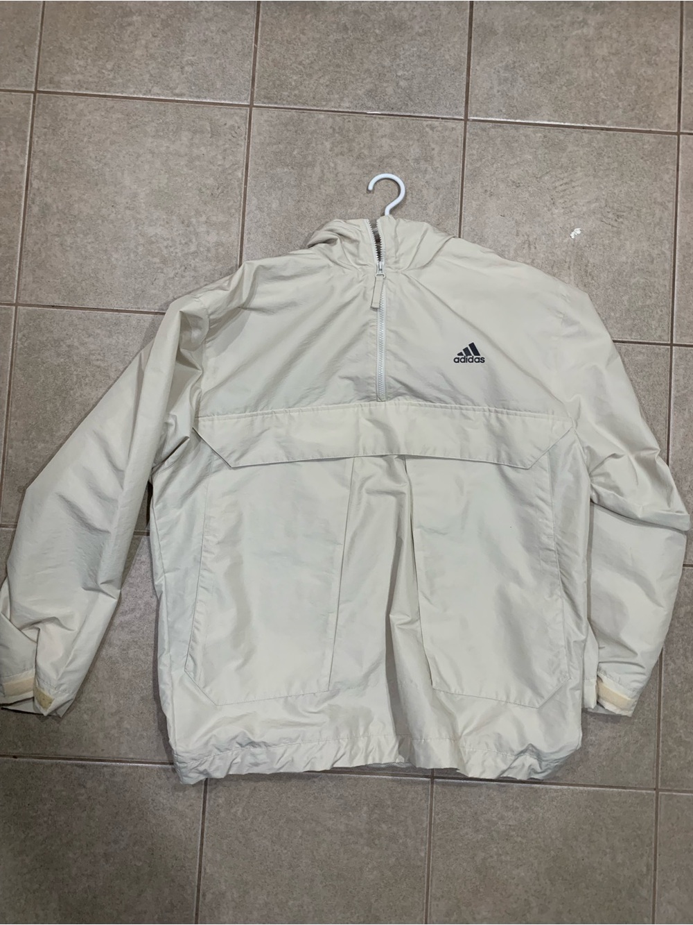 adidas Men's Hooded Windbreaker Jacket in Cream. Used